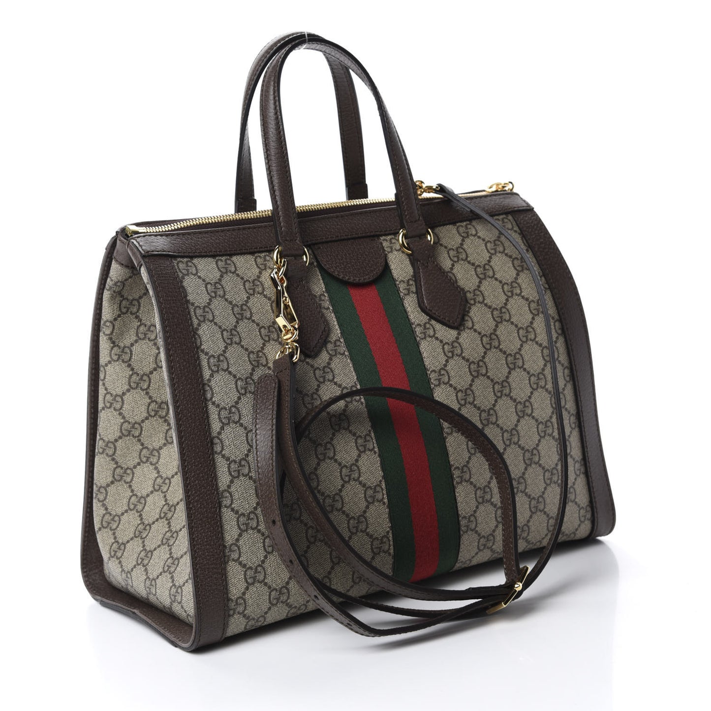 GG Supreme Monogram Web Medium Ophidia Tote Bag Brown