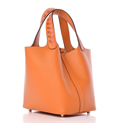 Hermes Epsom Tressage De Cuir Picotin Lock 18 PM Abricot Rose Azalee Gold 3 of 10