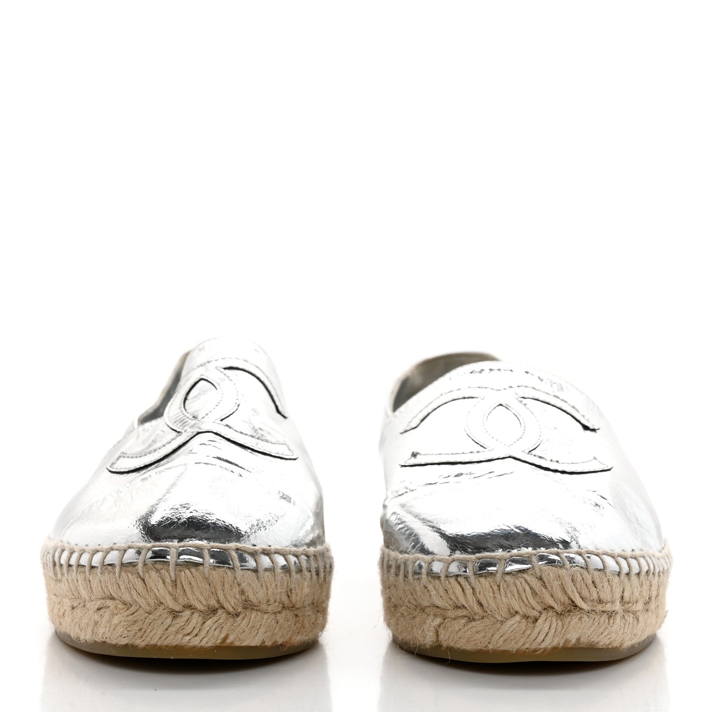 Laminated Goatskin CC Espadrilles 37 Silver
