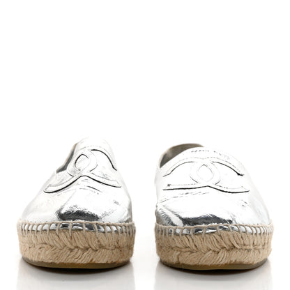 Chanel Laminated Goatskin CC Espadrilles 37 Silver 2 of 10