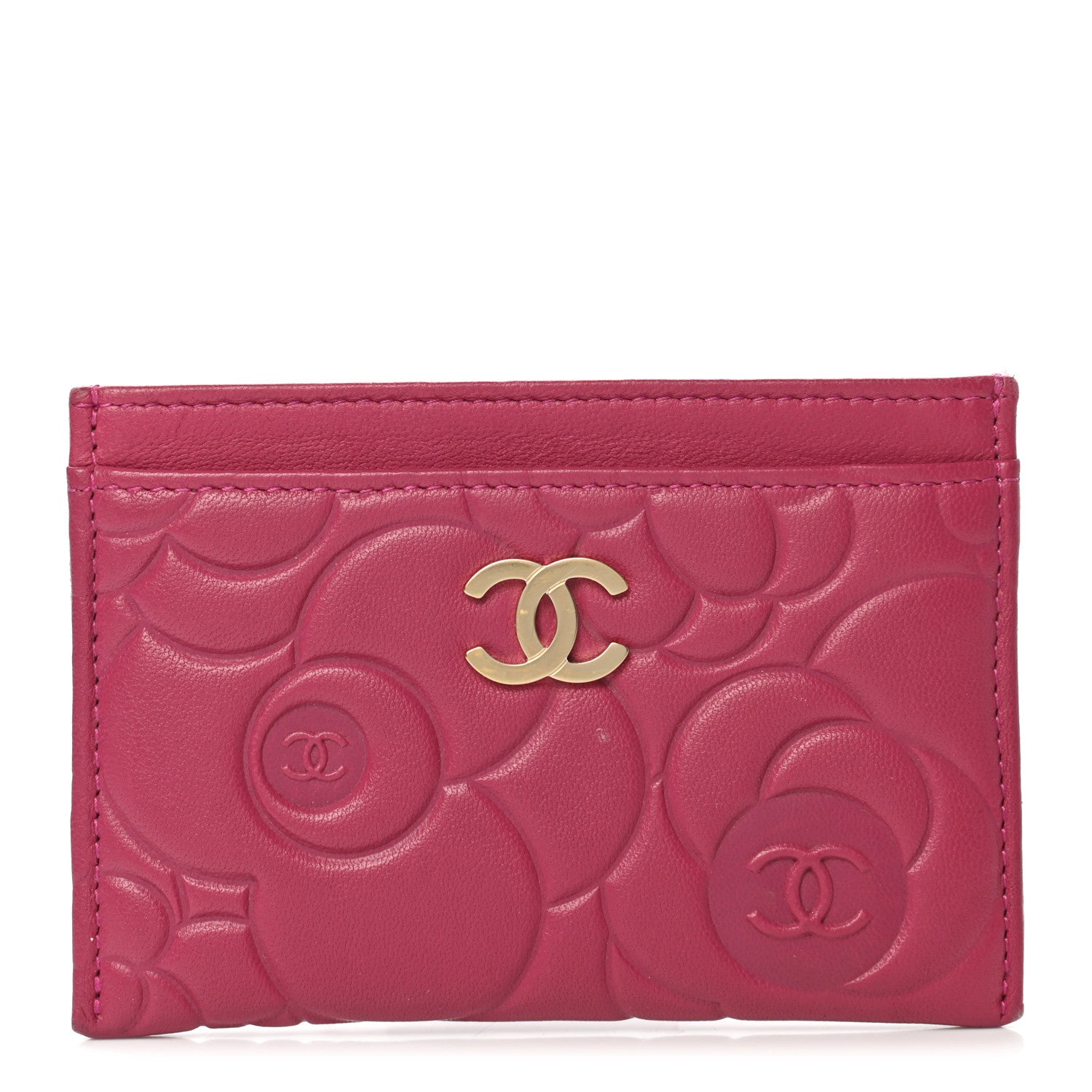 Chanel Lambskin Camellia Embossed Card Holder Fuchsia 1 of 13