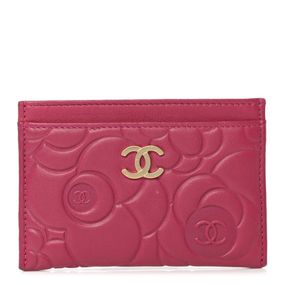 Chanel Lambskin Camellia Embossed Card Holder Fuchsia 1 of 13