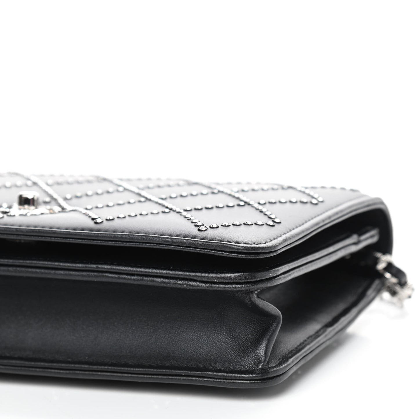 Lambskin Crystal Quilted Wallet On Chain WOC Black