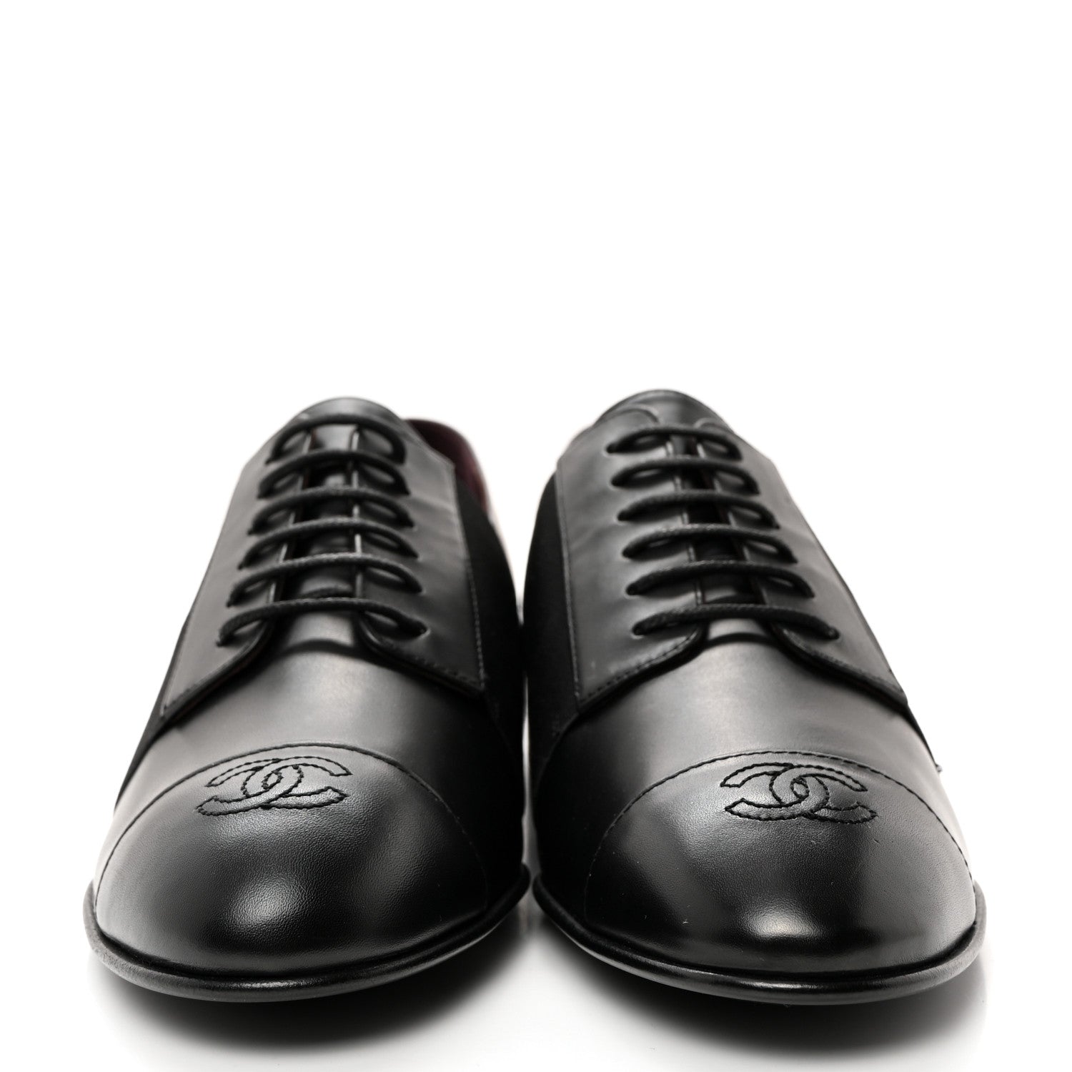 Chanel Calfskin Elastic Lace Up Cap Toe CC Loafers 38 Black 2 of 8