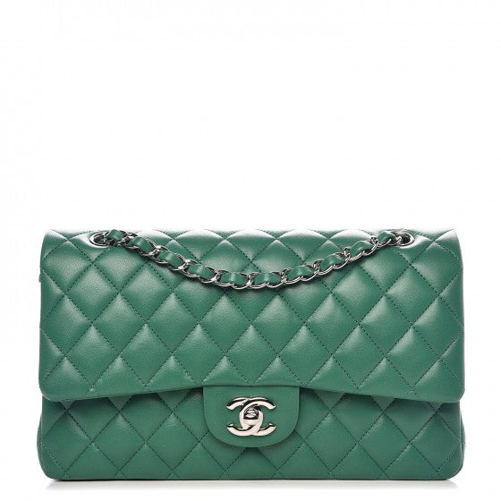 Lambskin Quilted Medium Double Flap Green