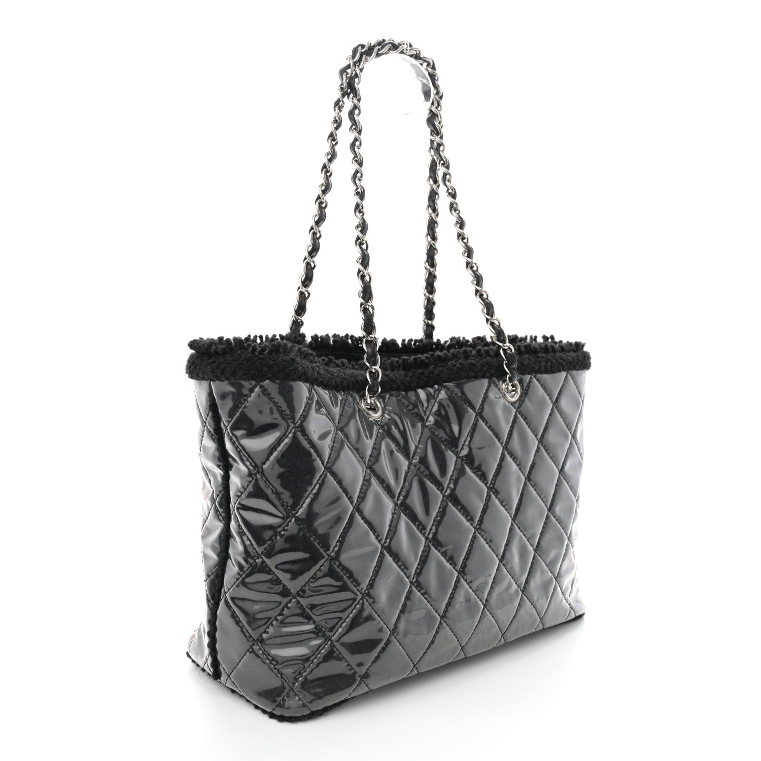 Chanel Vinyl Quilted Funny Tweed Tote Black 3 of 12