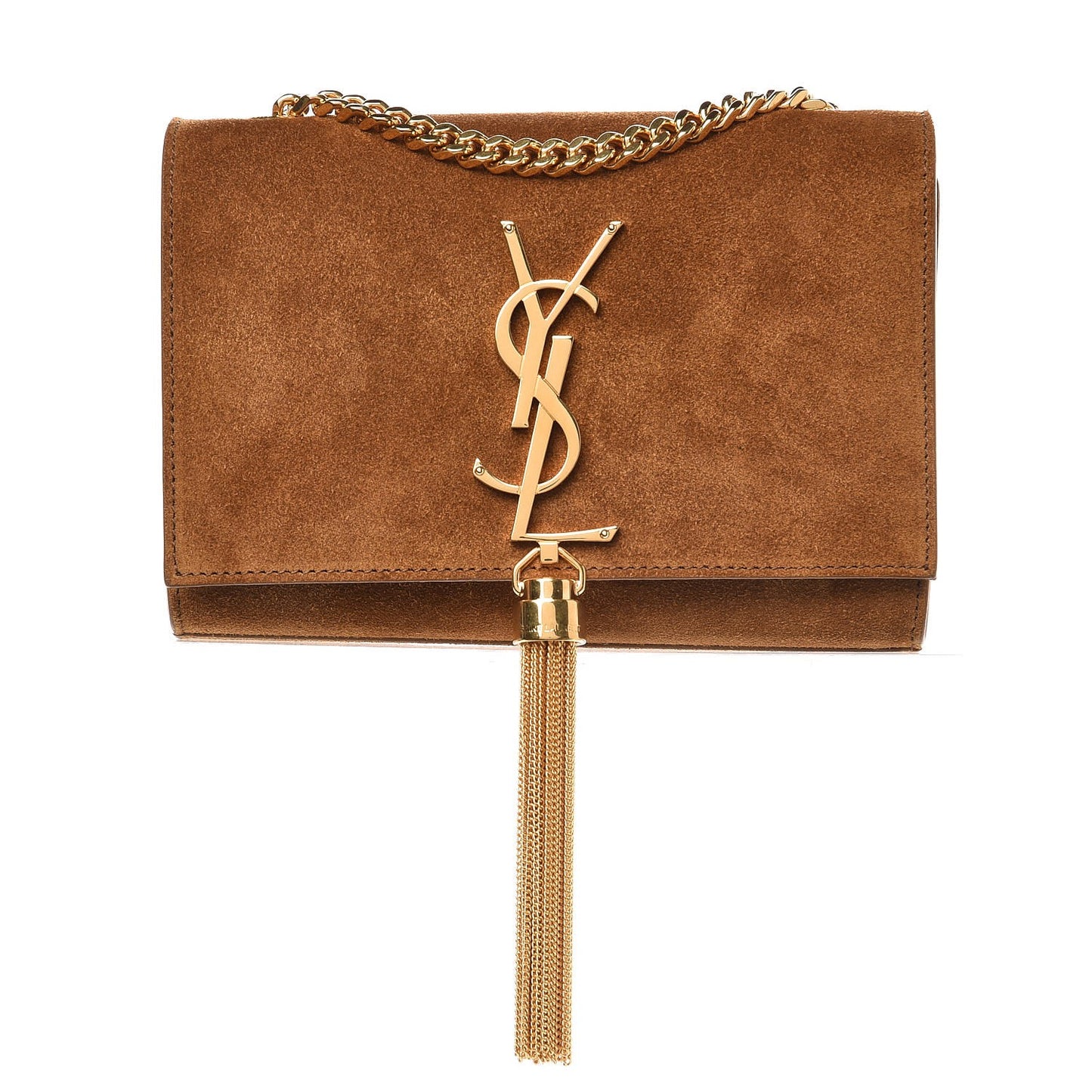 Suede Small Classic Monogram Kate Tassel Satchel Light Ochre