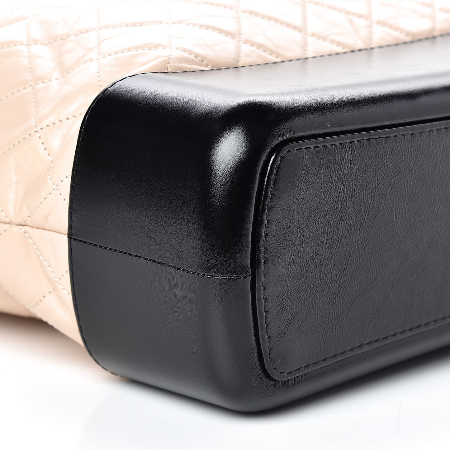 Aged Calfskin Quilted Large Gabrielle Shopping Tote Beige Black