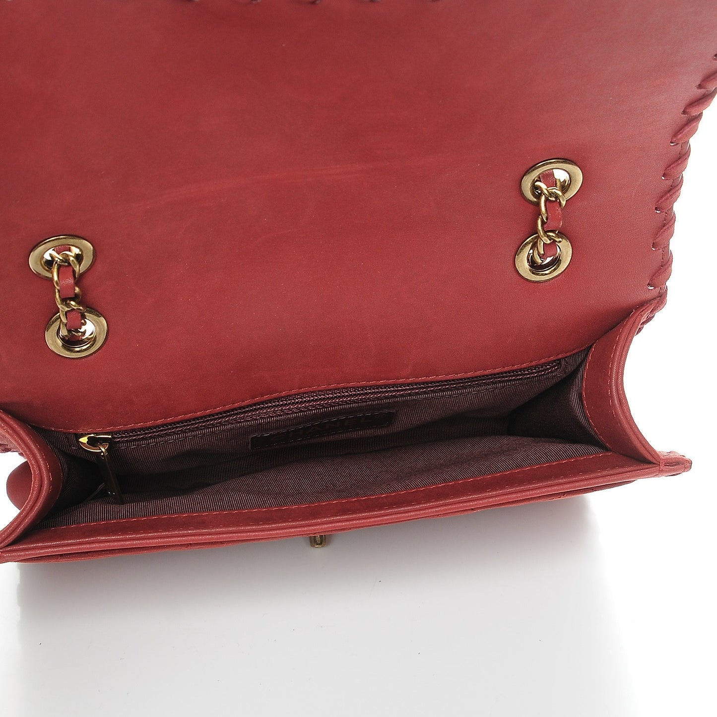 Metallic Calfskin Small Happy Stitch Flap Red