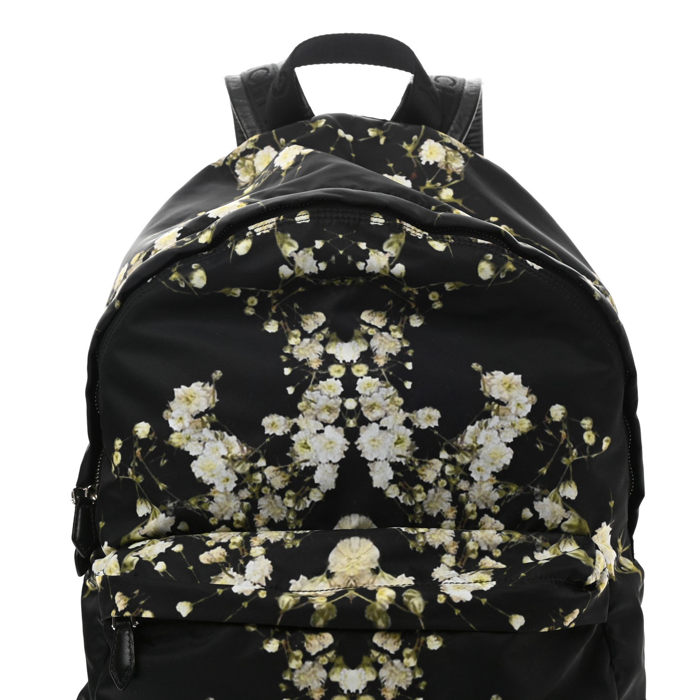 Nylon Calfskin Baby's Breath Print Backpack Black