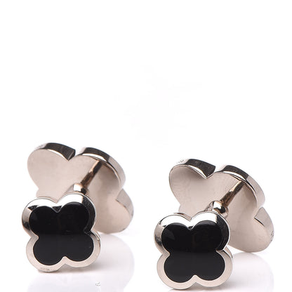 Van Cleef & Arpels 18K White Gold Black Onyx Alhambra Cufflinks 3 of 6