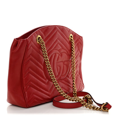 Gucci Calfskin Matelasse Medium GG Marmont Open Top Shoulder Bag Hibiscus Red 3 of 10