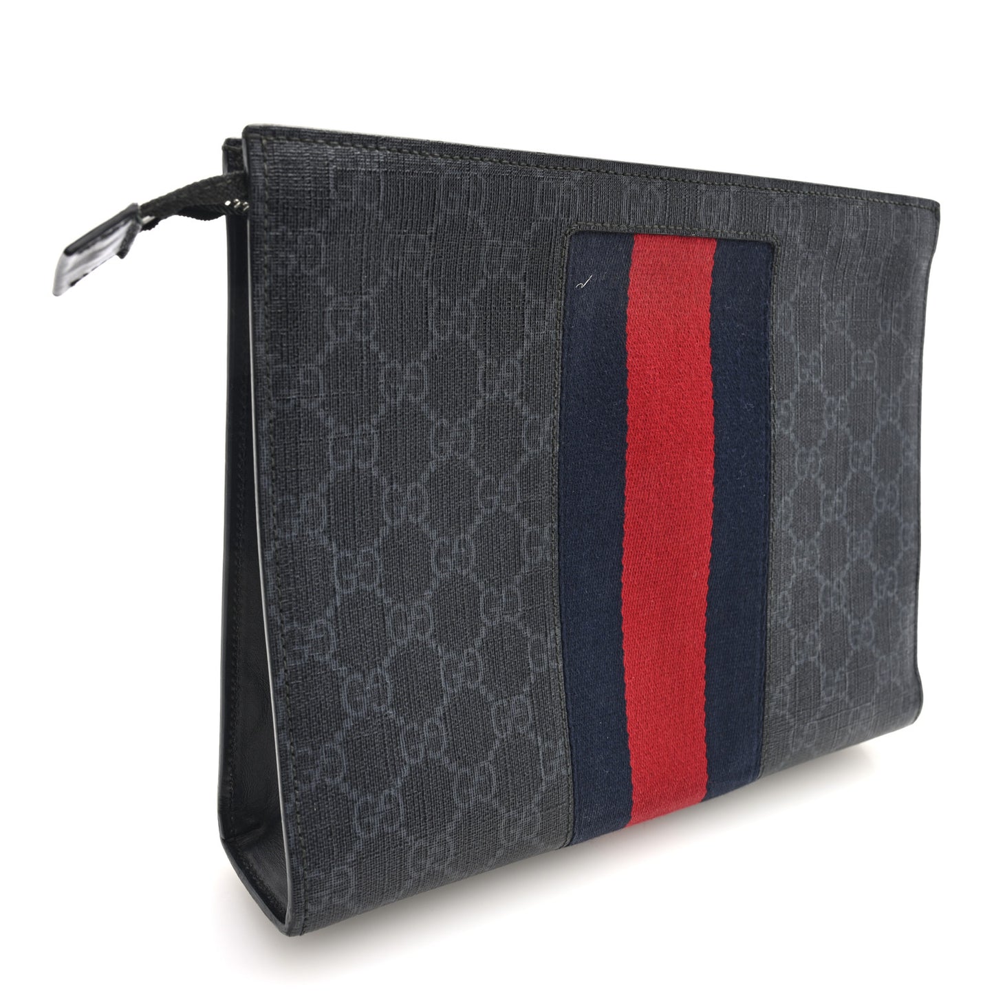 GG Supreme Monogram Selleria Calfskin Web New Web Cosmetic Case Black