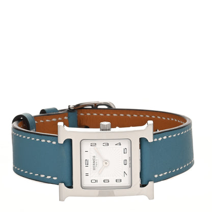 Hermes Stainless Steel Swift 21mm Heure H Hour Quartz Watch Blue Jean 2 of 5