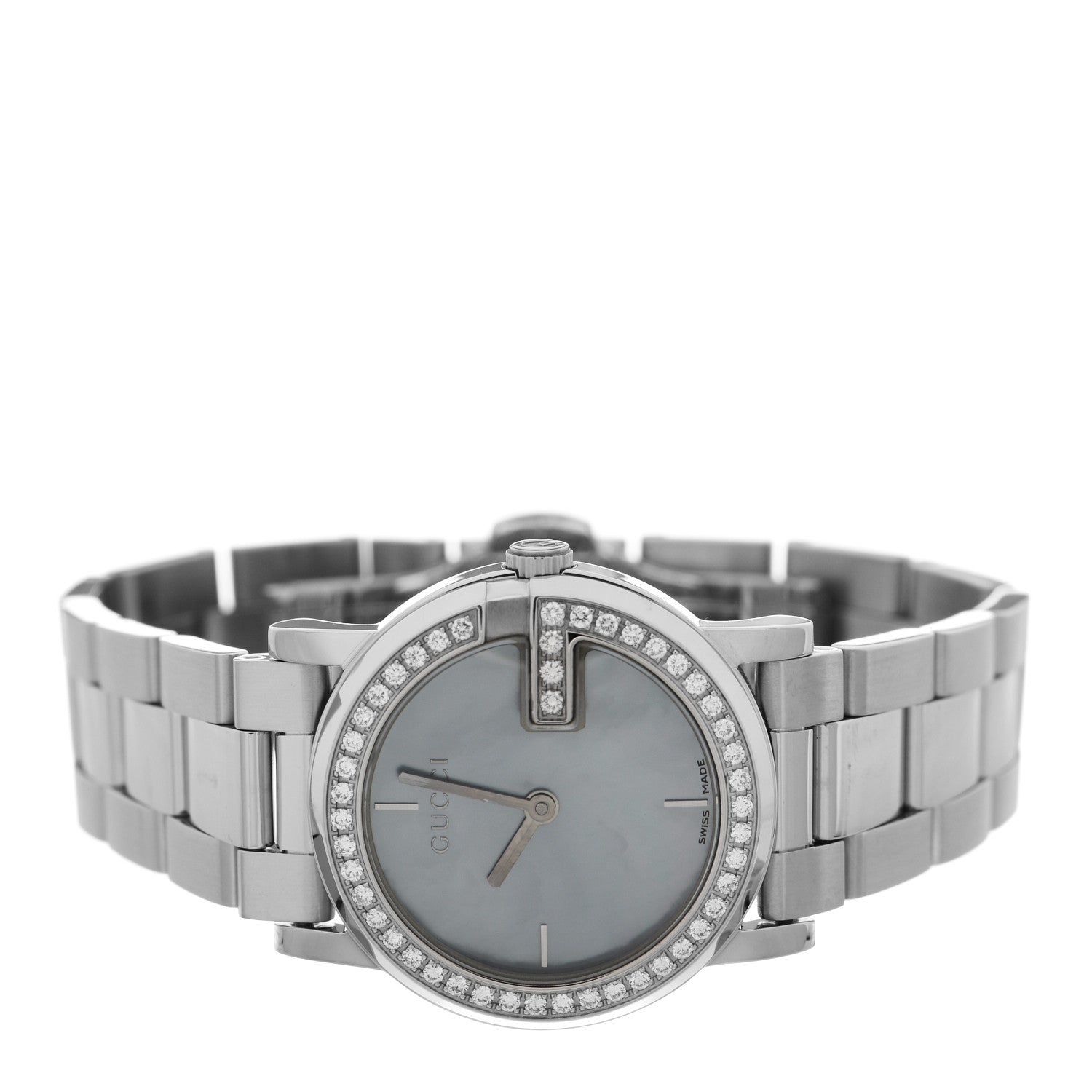 Gucci Stainless Steel Diamond Bezel Mother of Pearl 27mm 101L Quartz Watch 2 of 6