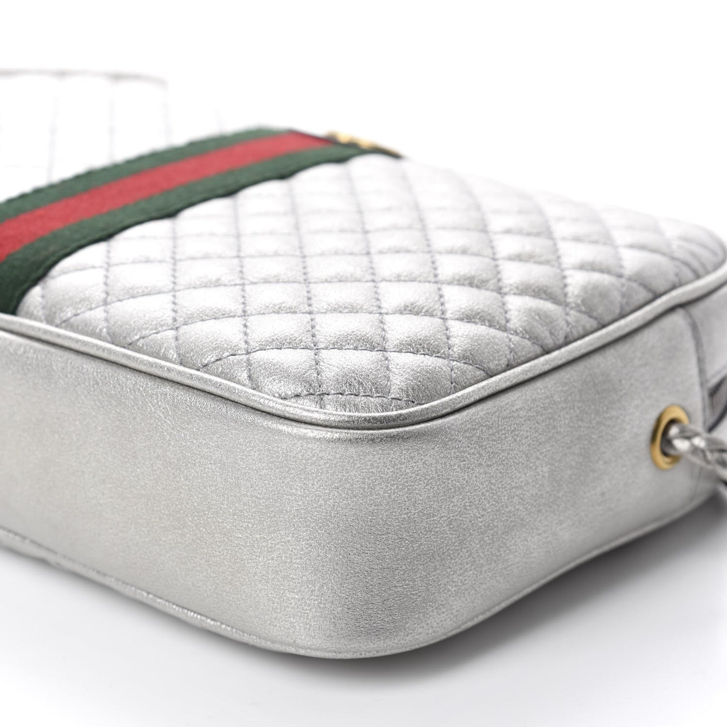 Laminated Nappa Web Trapuntata Small GG Shoulder Bag Argento