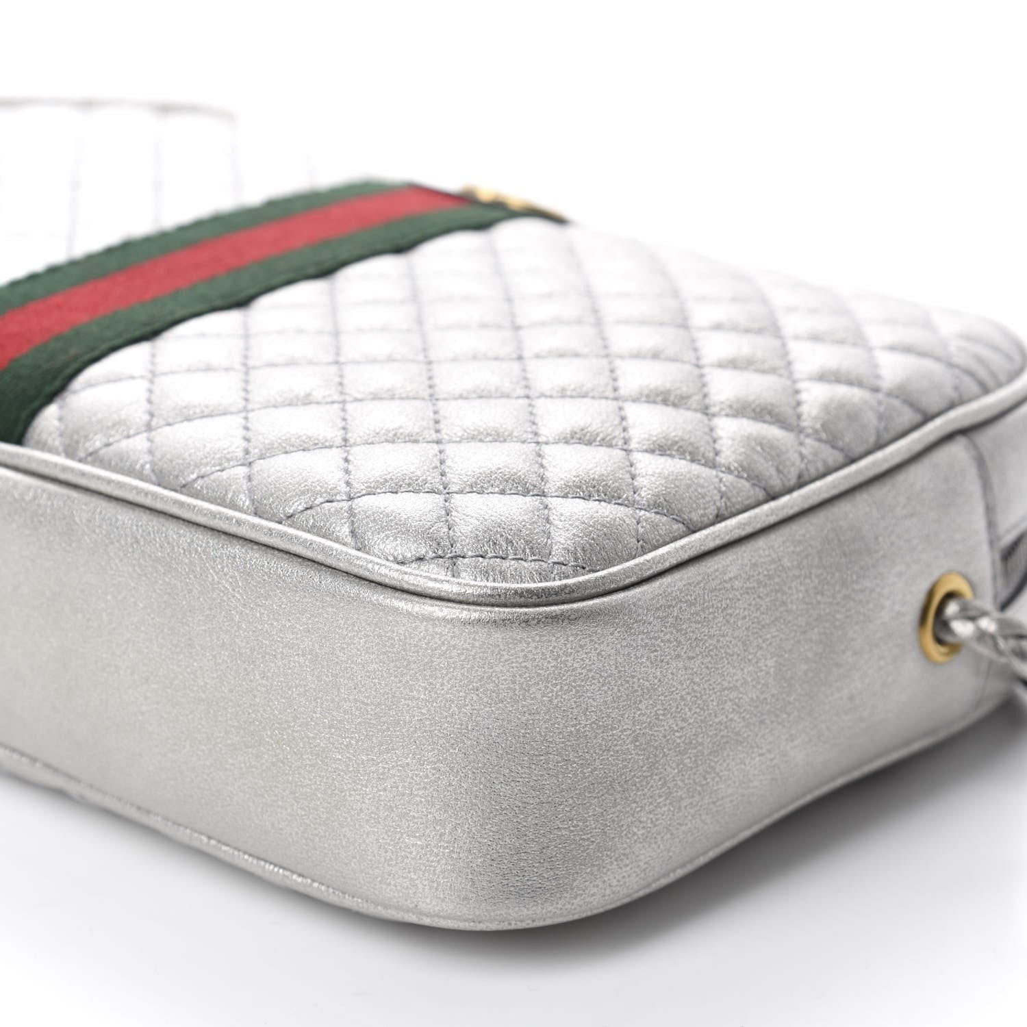Gucci Laminated Nappa Web Trapuntata Small GG Shoulder Bag Argento 7 of 10