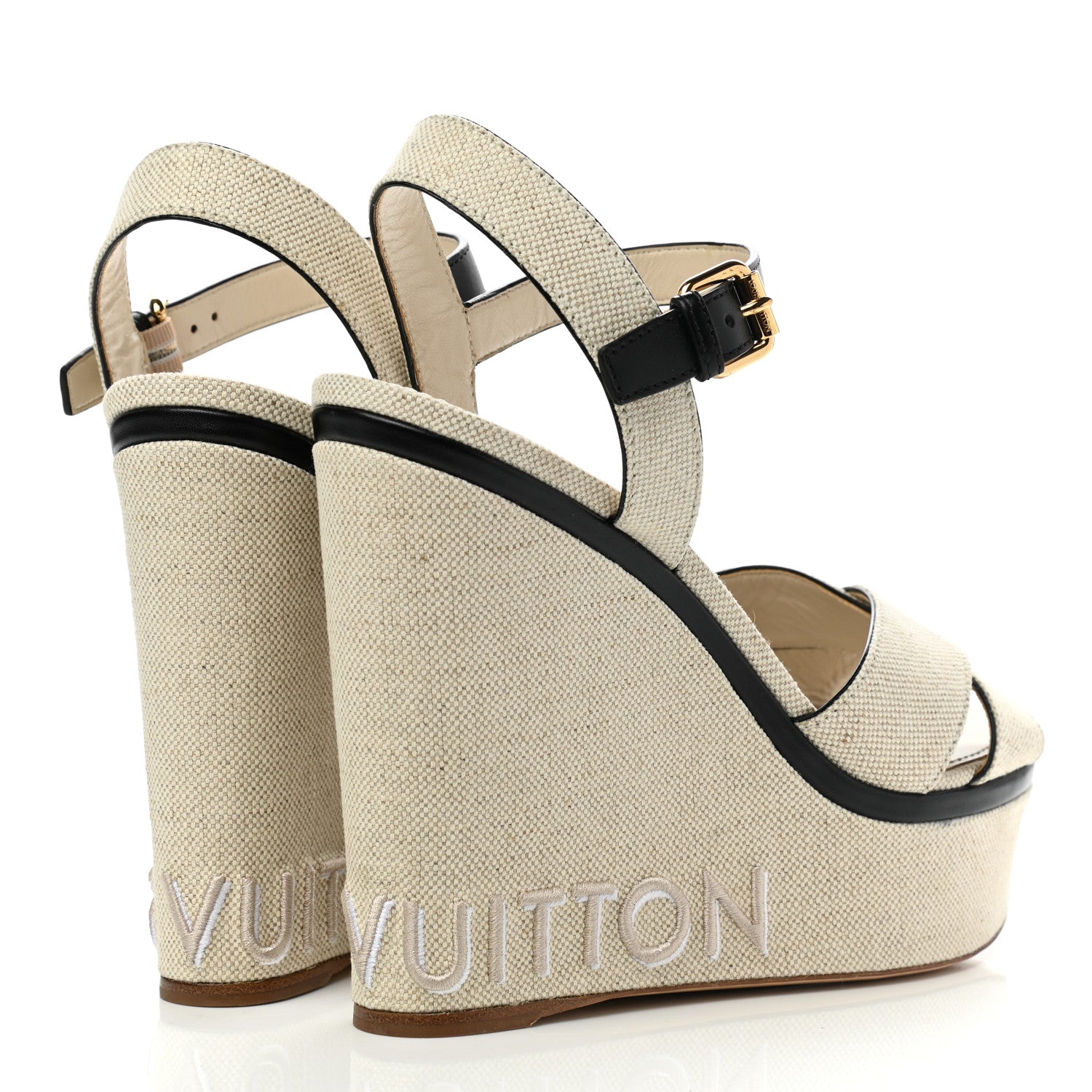 Louis Vuitton Canvas Calfskin Postcard Wedge Sandals 41 Ecru 4 of 9