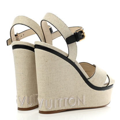 Louis Vuitton Canvas Calfskin Postcard Wedge Sandals 41 Ecru 4 of 9