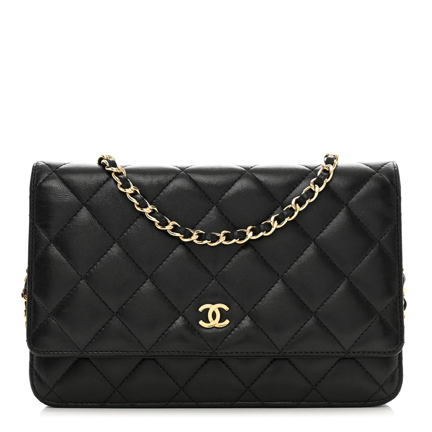 Lambskin Quilted Wallet On Chain WOC Black