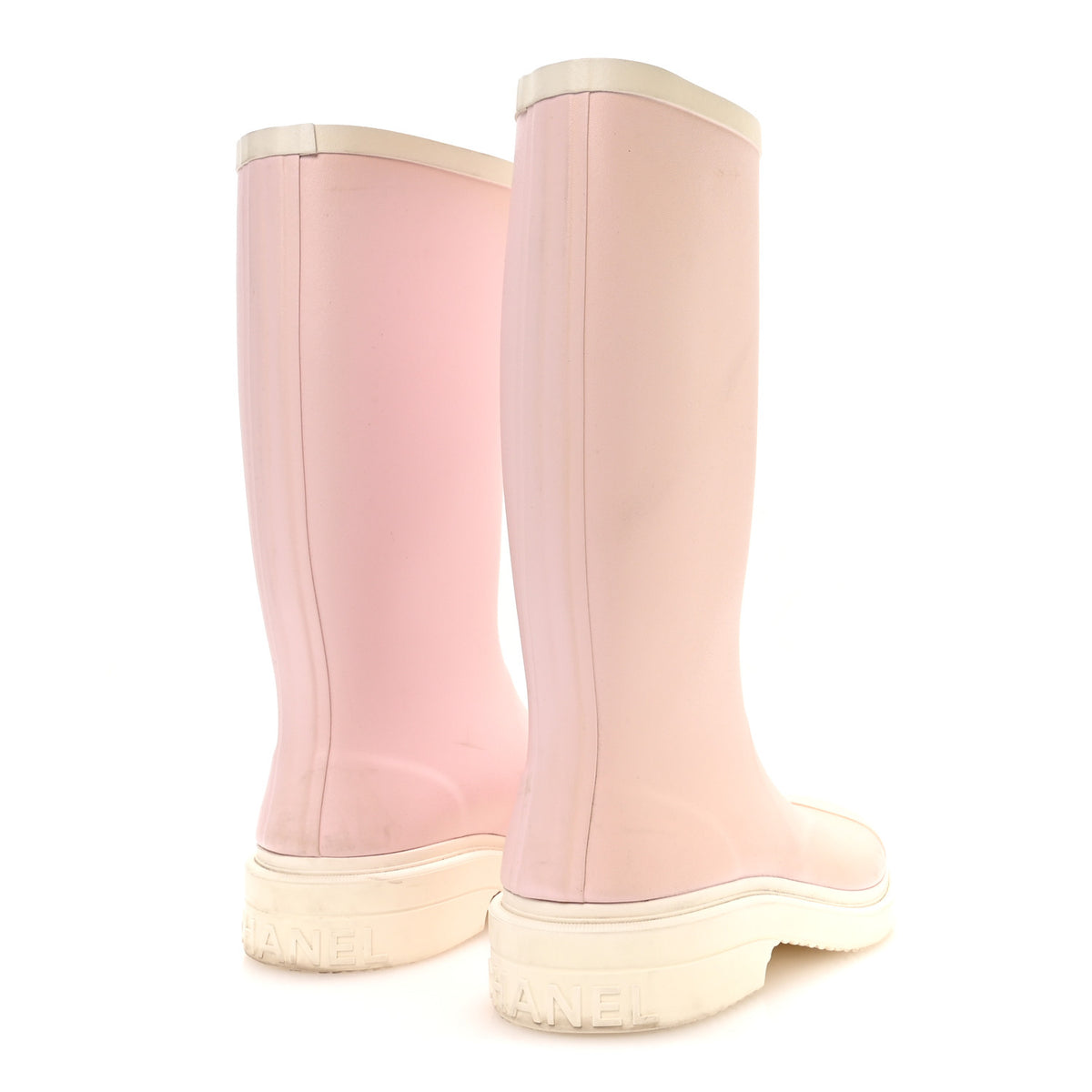 Chanel Caoutchouk CC High Boots 37 Light Pink White 5 of 8