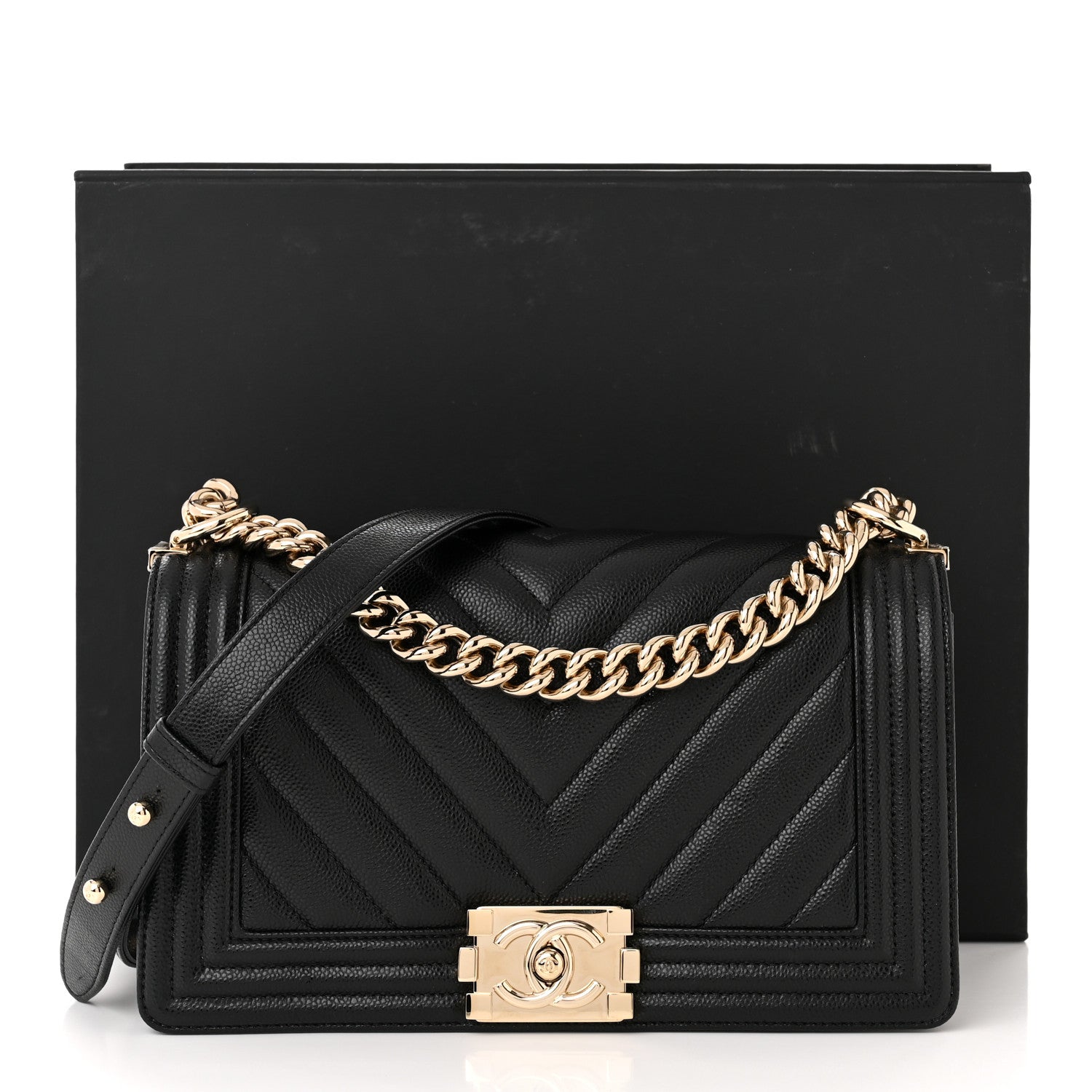 Chanel Caviar Chevron Quilted Medium Boy Flap Black 12 of 12