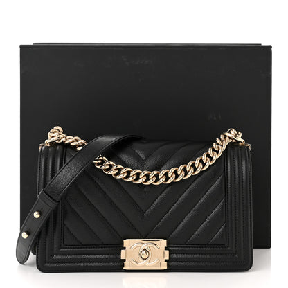 Chanel Caviar Chevron Quilted Medium Boy Flap Black 12 of 12