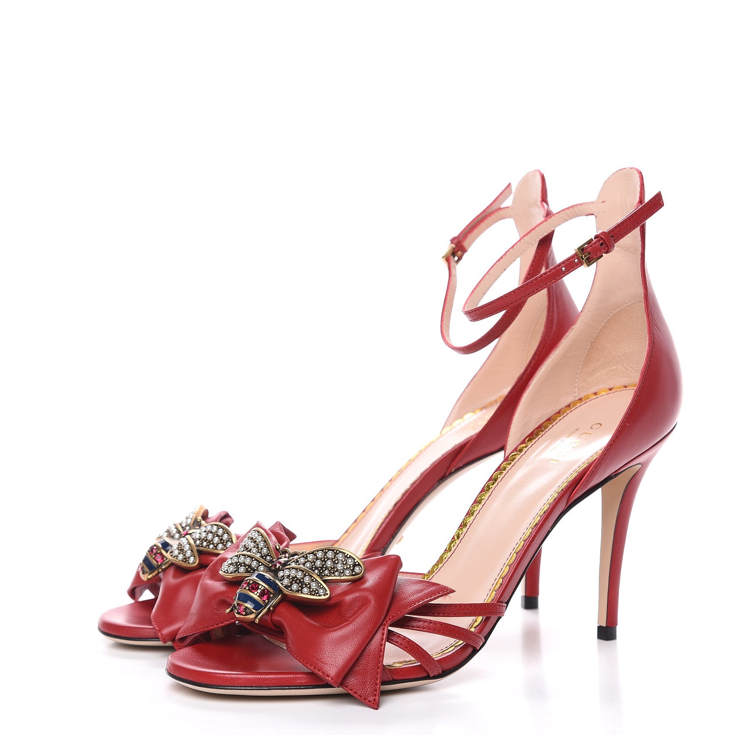 Nappa Crystal Queen Margaret High Heel Sandals 38.5 Hibiscus Red