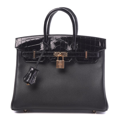 Hermes Taurillon Novillo Shiny Niloticus Crocodile Birkin Touch 25 Black 1 of 42