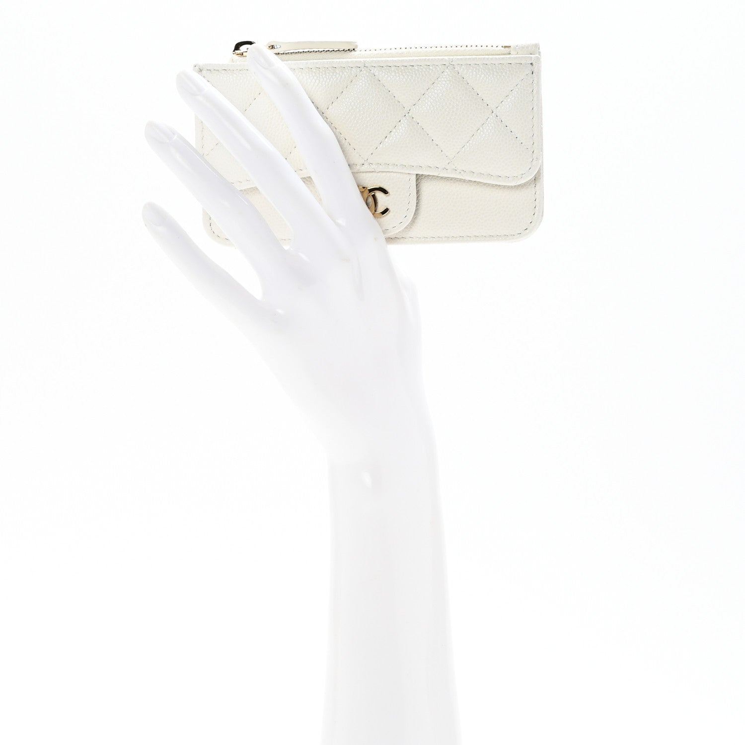 Chanel Caviar Quilted Flap Zip Card Holder White 2 of 8