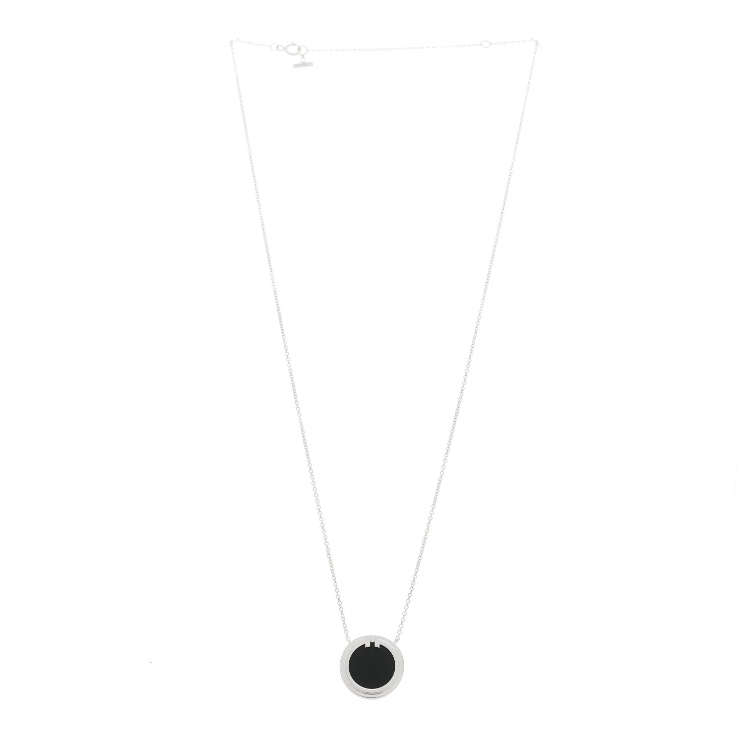 Tiffany 18K White Gold Black Onyx 16mm T Circle Pendant Necklace 3 of 6