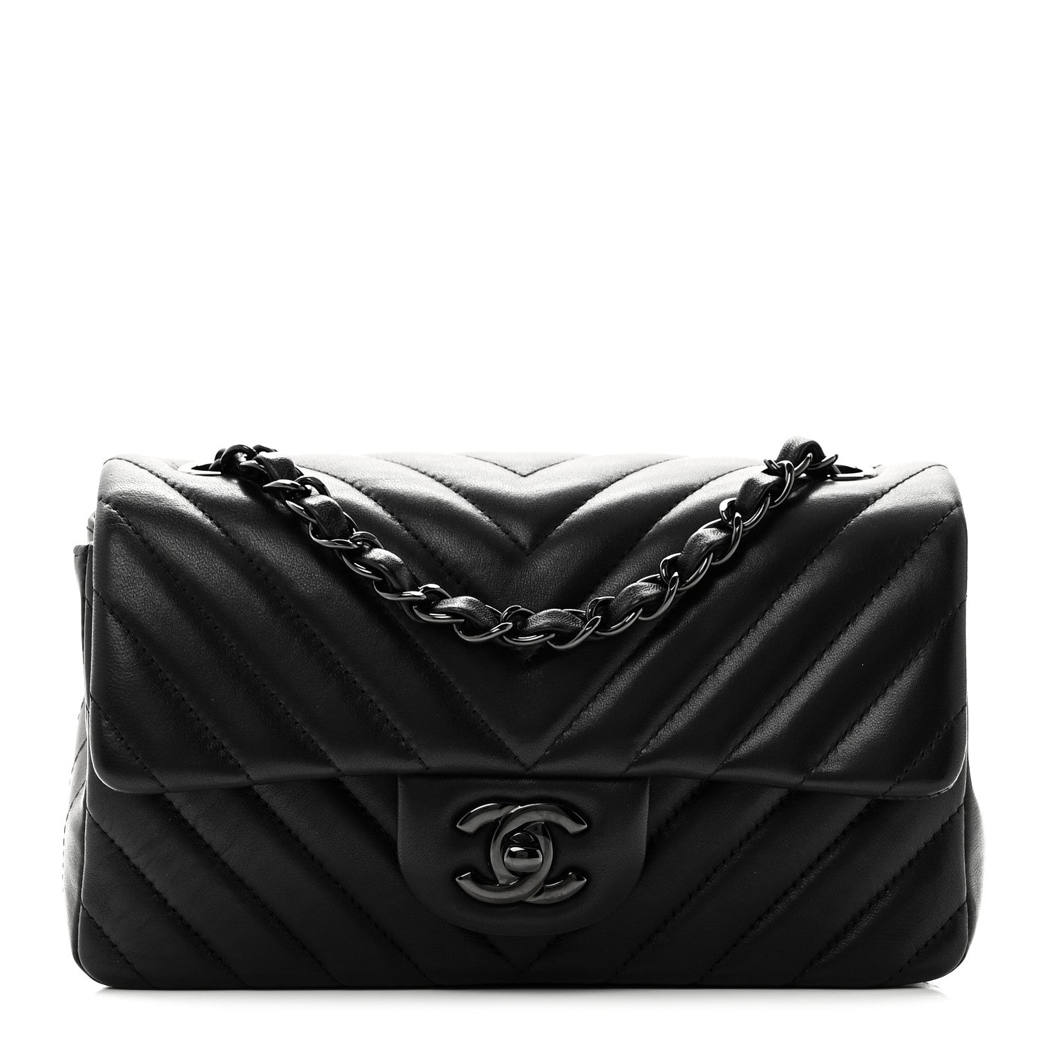 Chanel Lambskin Chevron Quilted Mini Rectangular Flap So Black 1 of 11