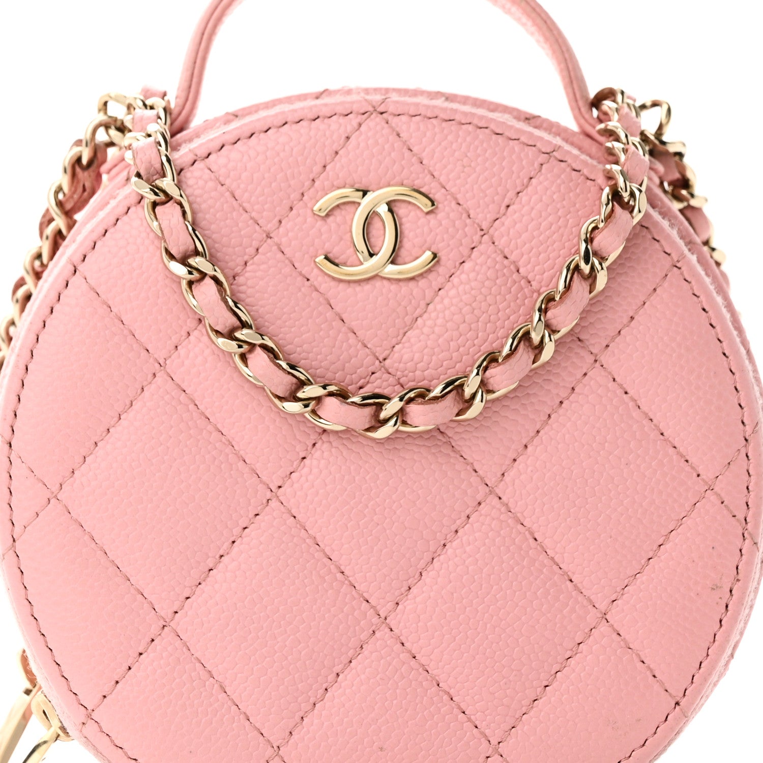Chanel Caviar Quilted Round Handle With Care Vanity With Chain Pink 9 of 12