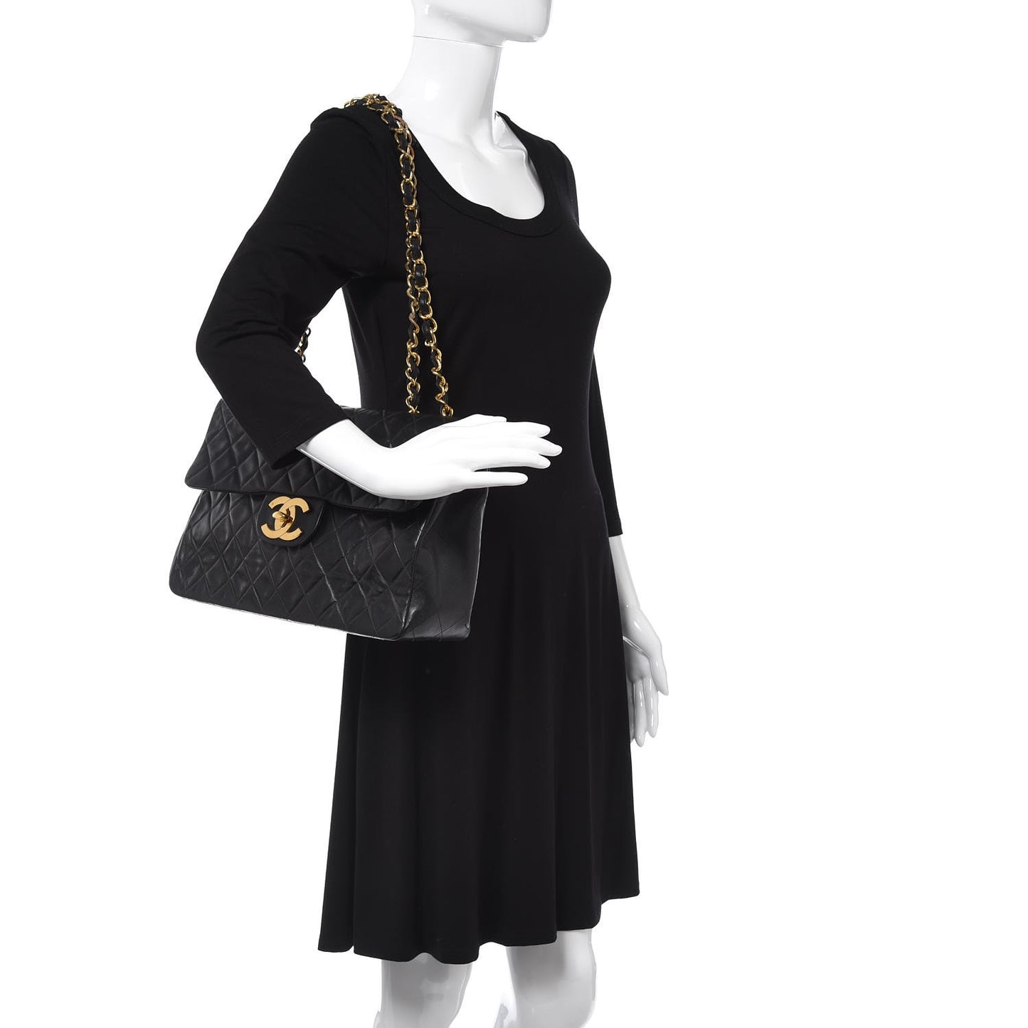 Lambskin Quilted XL Jumbo Single Flap Black