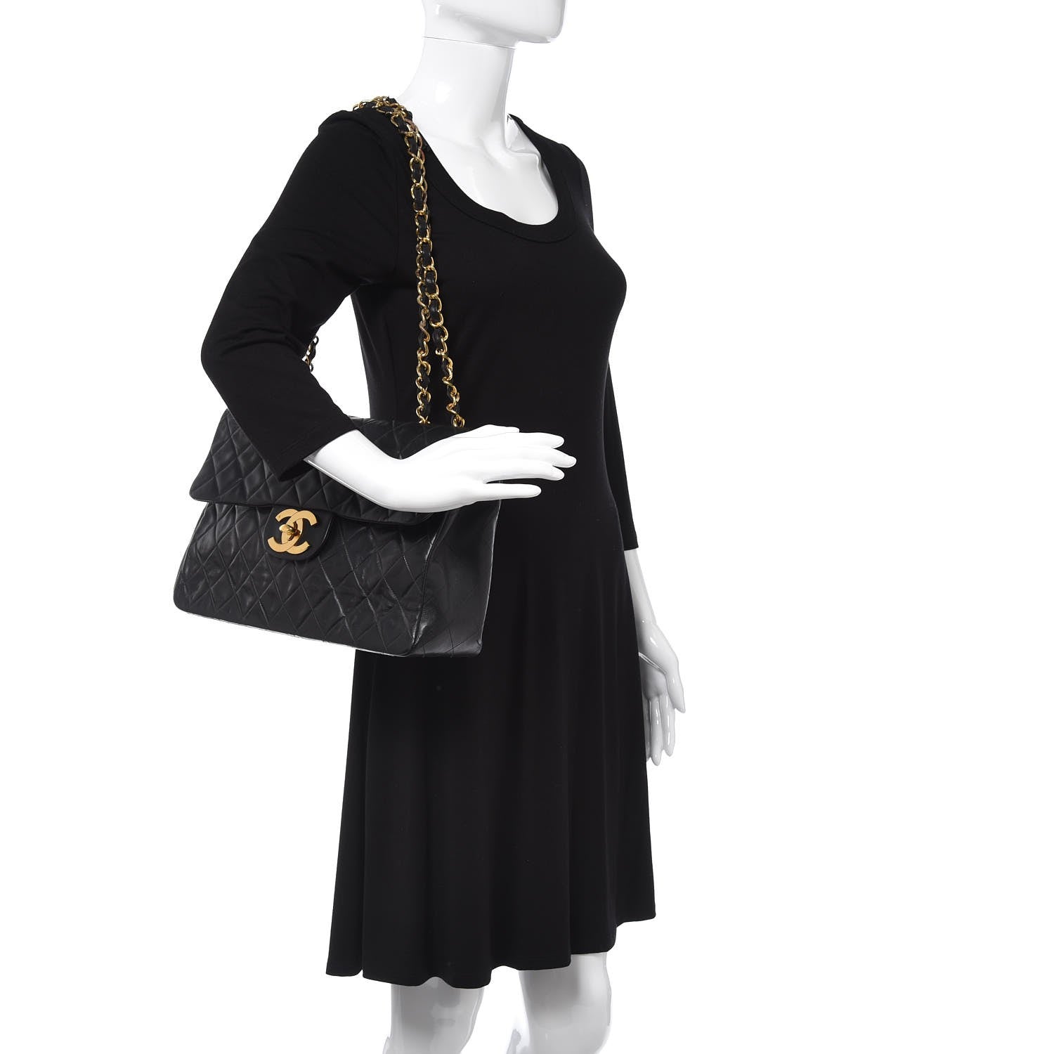 Chanel Lambskin Quilted XL Jumbo Single Flap Black 2 of 16