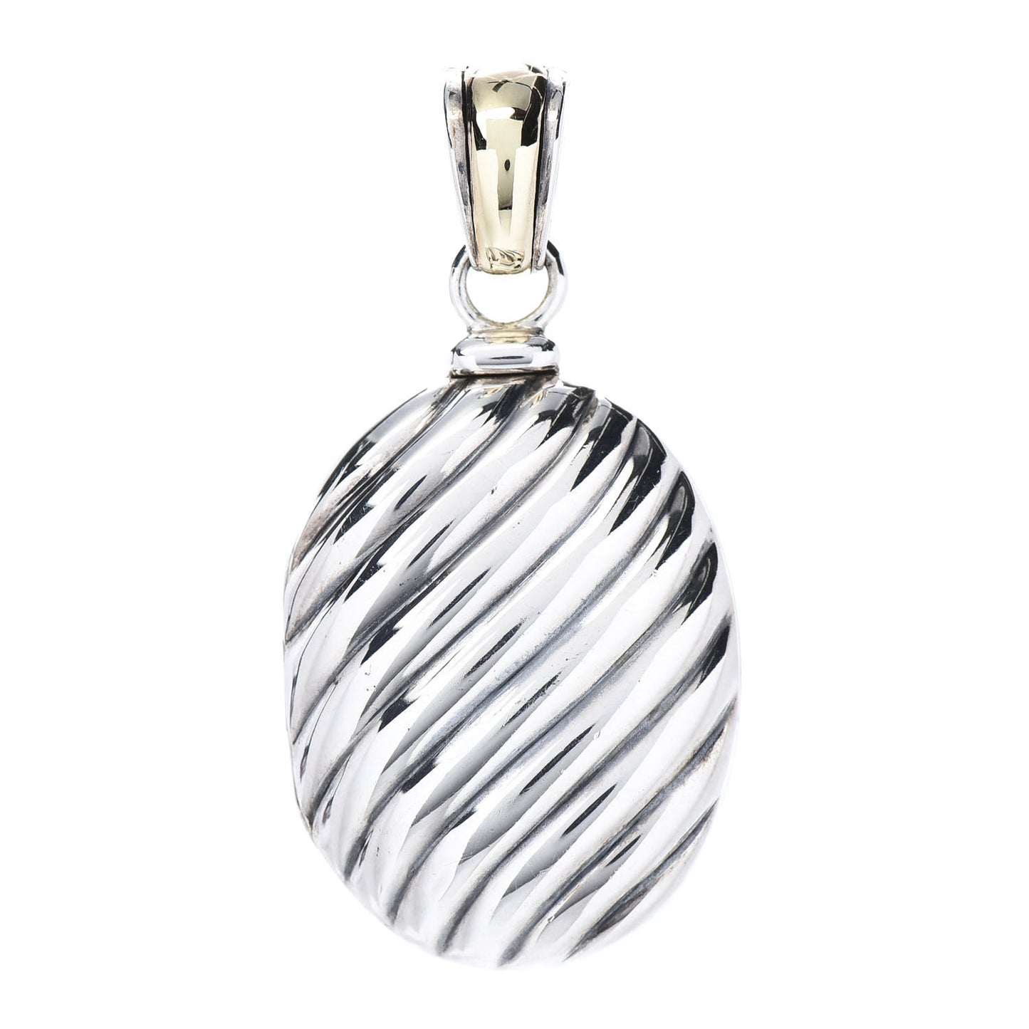 Sterling Silver 18K Yellow Gold Oval Cable Locket Pendant
