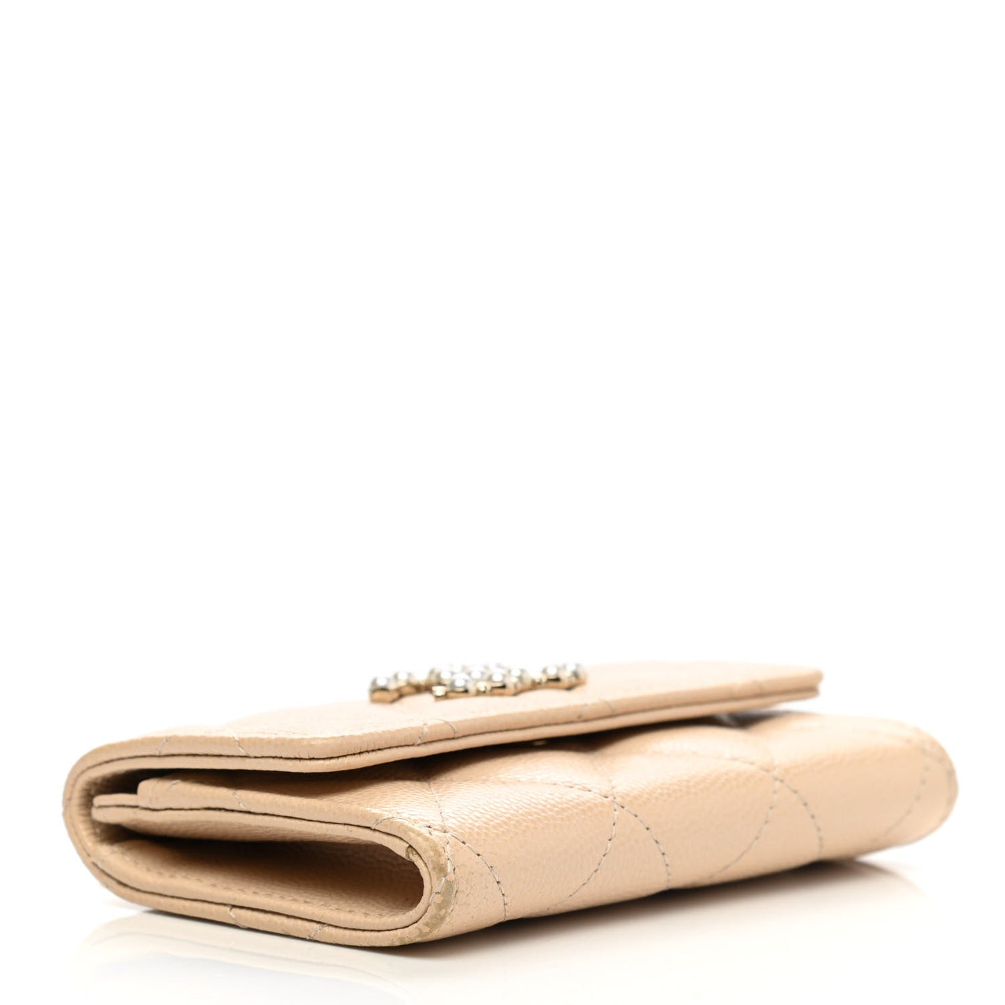 Caviar Pearl Quilted Coco Candy Flap Card Holder Beige