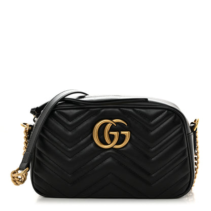 Gucci Calfskin Matelasse Small GG Marmont Chain Shoulder Bag Black 1 of 10
