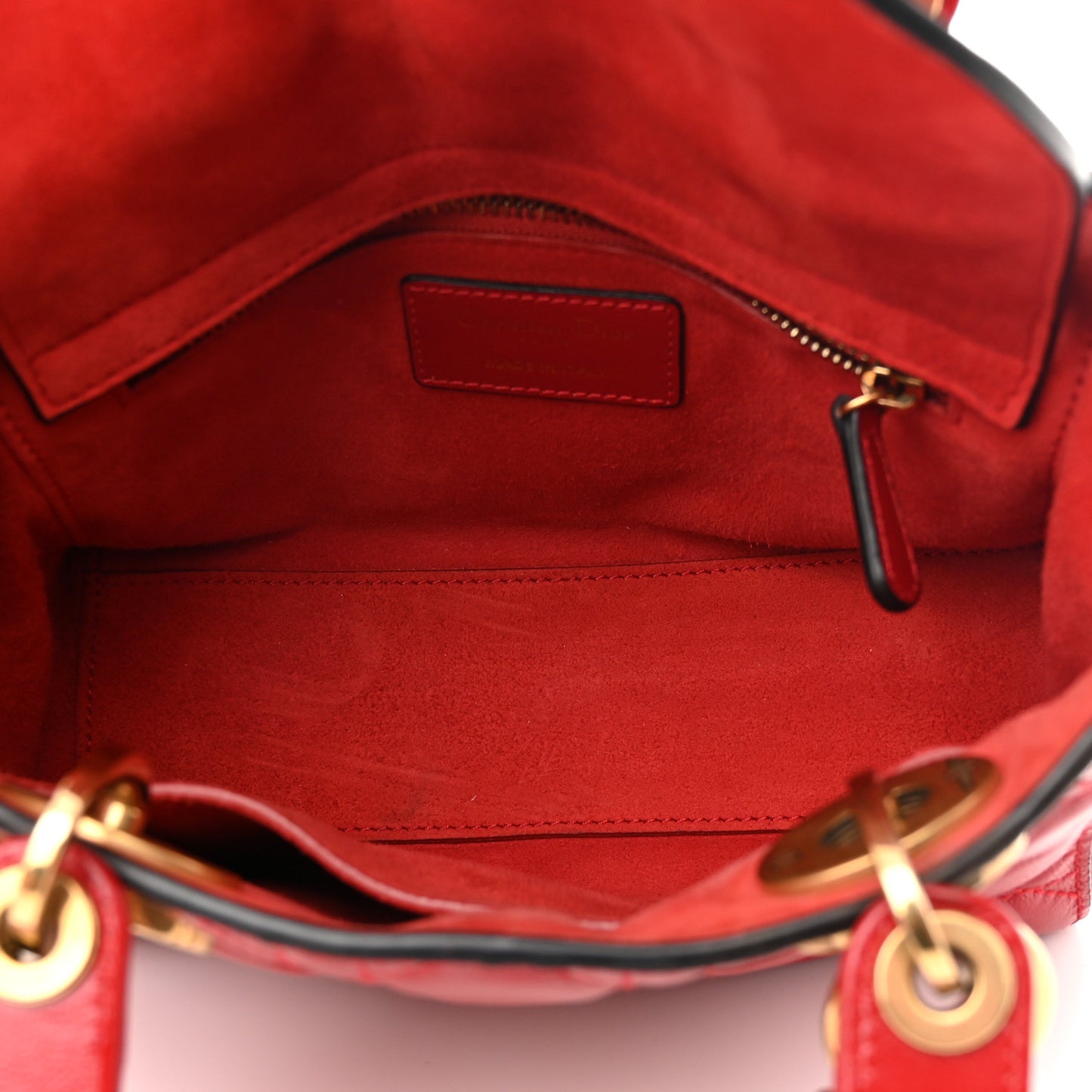 Crinkled Patent Cannage Small Lucky Badges My Lady Dior Red