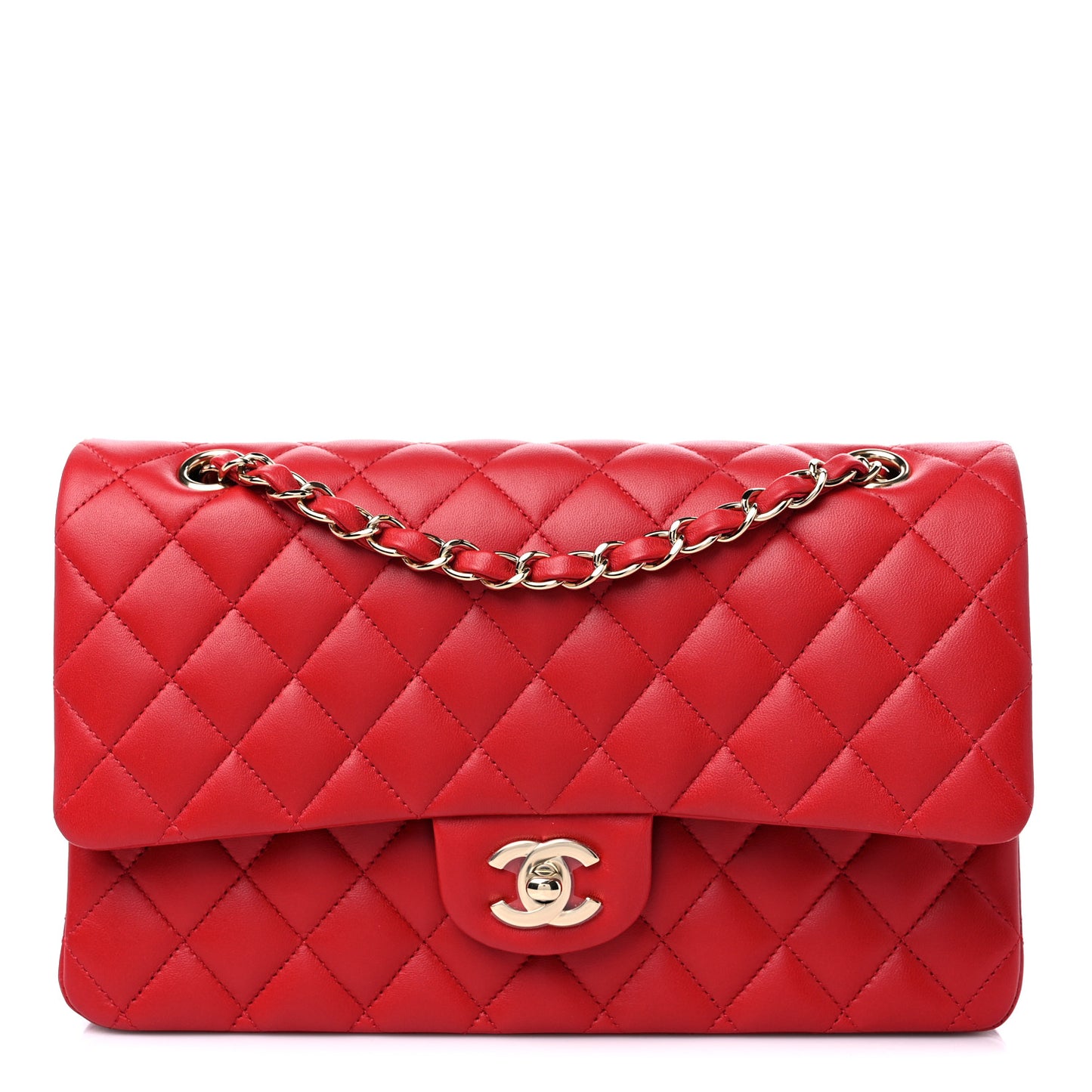 Lambskin Quilted Medium Double Flap Red