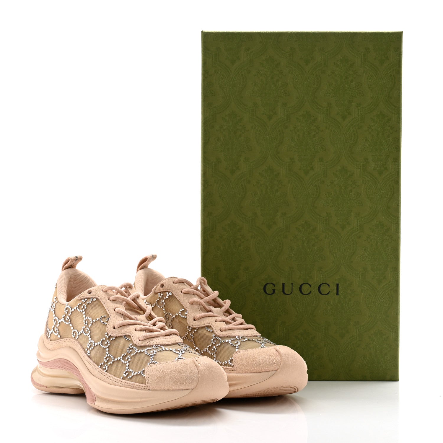 Gucci Tela Retino Mesh Crystal Suede GG Monogram Womens Gucci Run Sneakers 36 Light Powder Skin Rose Silver 11 of 11