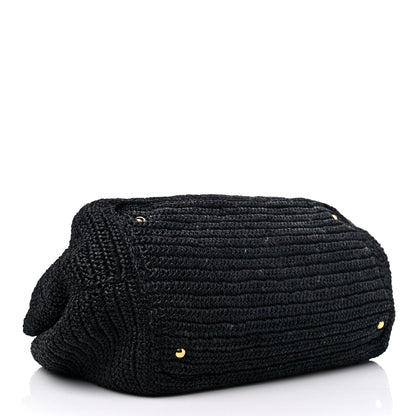 Prada Raffia Crochet Large Tote Black 4 of 14