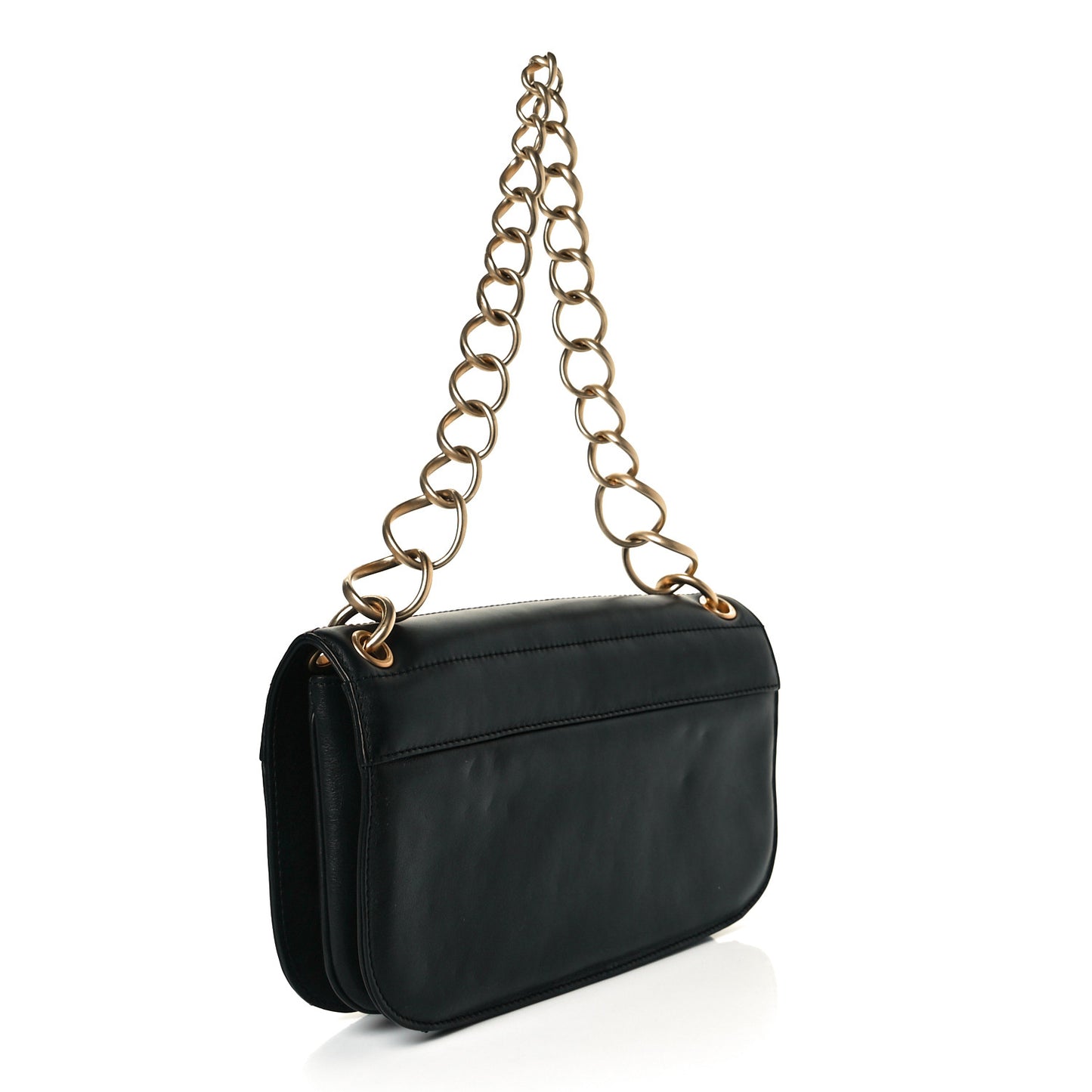 Calfskin Vertical Quilted Single Flap Black