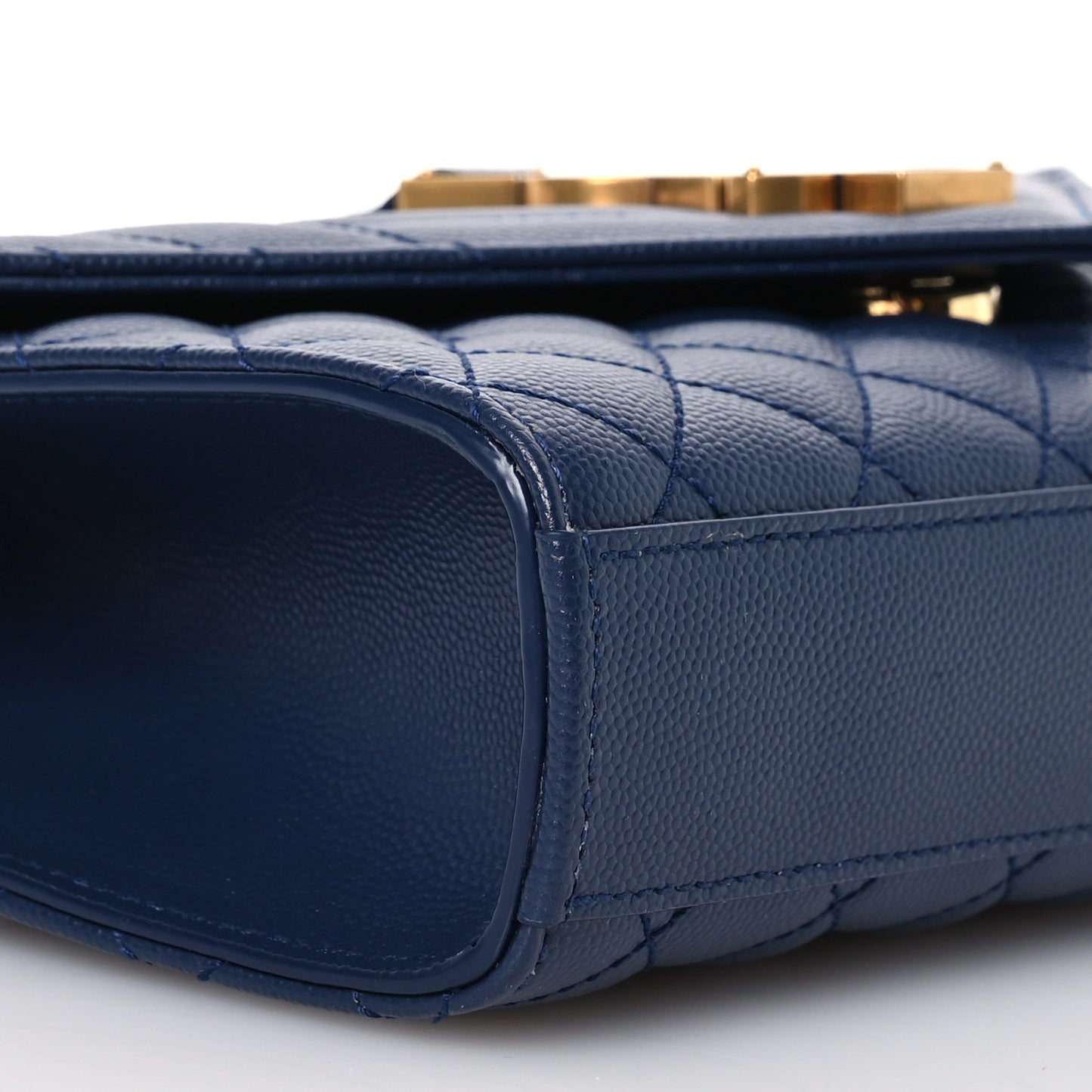 Grain De Poudre Textured Mixed Matelasse Triquilt Small Monogram Satchel Blue Charron