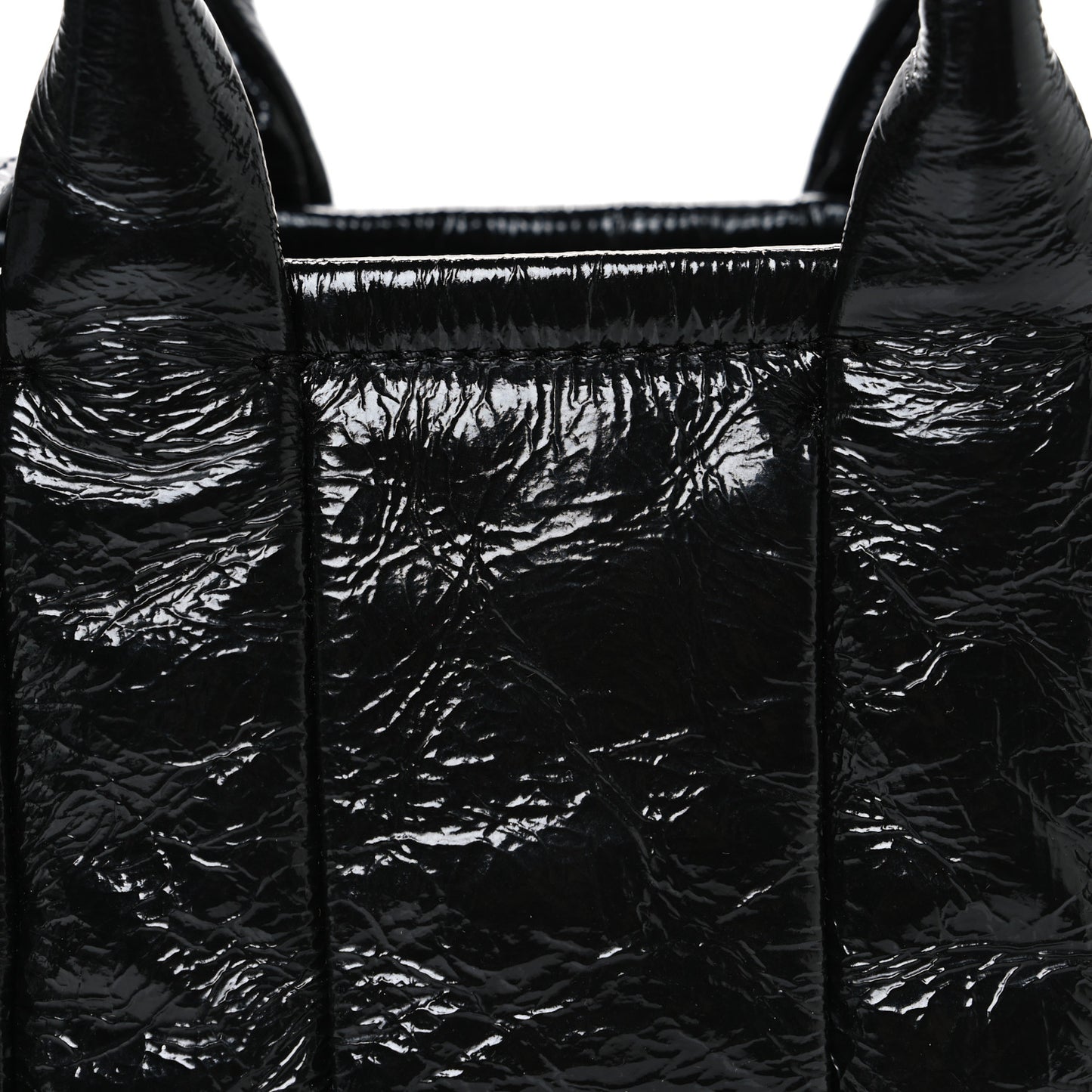 Shiny Crinkled Calfskin Mini The Tote Bag Black