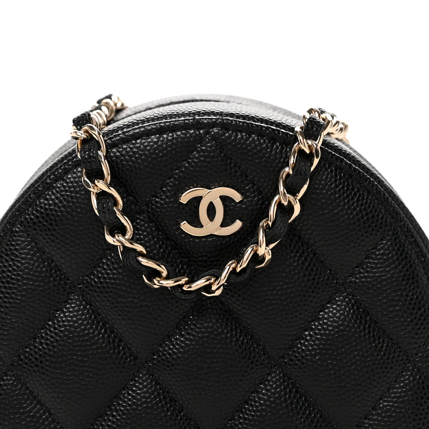 Caviar Quilted Round Clutch With Chain Black