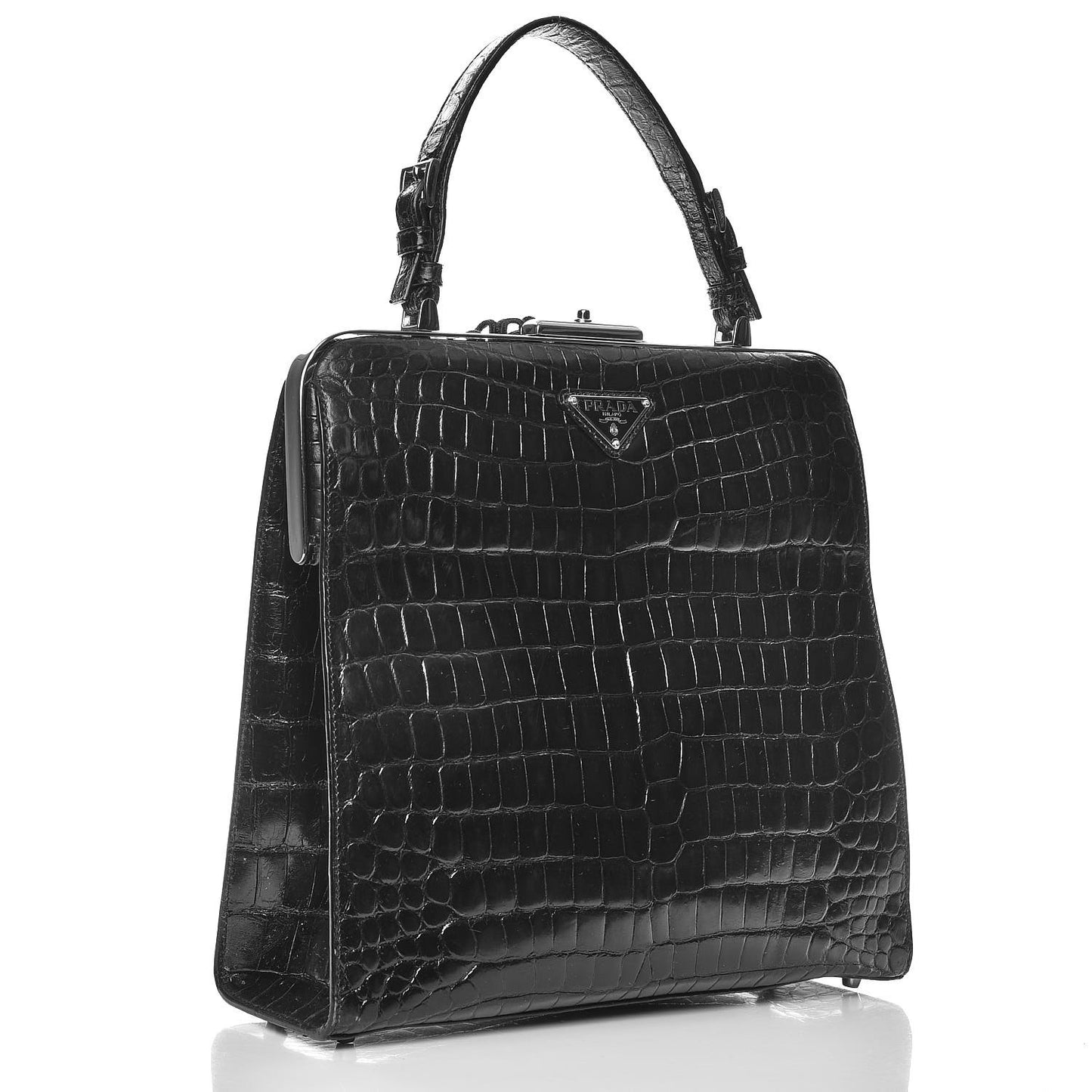 Shiny Crocodile Framed Bag Black