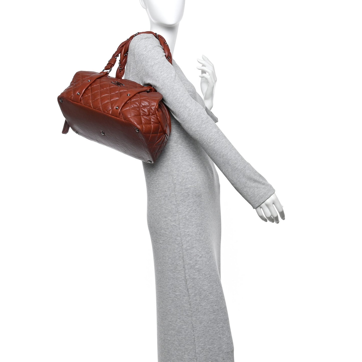 Distressed Lambskin Vintage Ligne Lady Braid Tote Brown