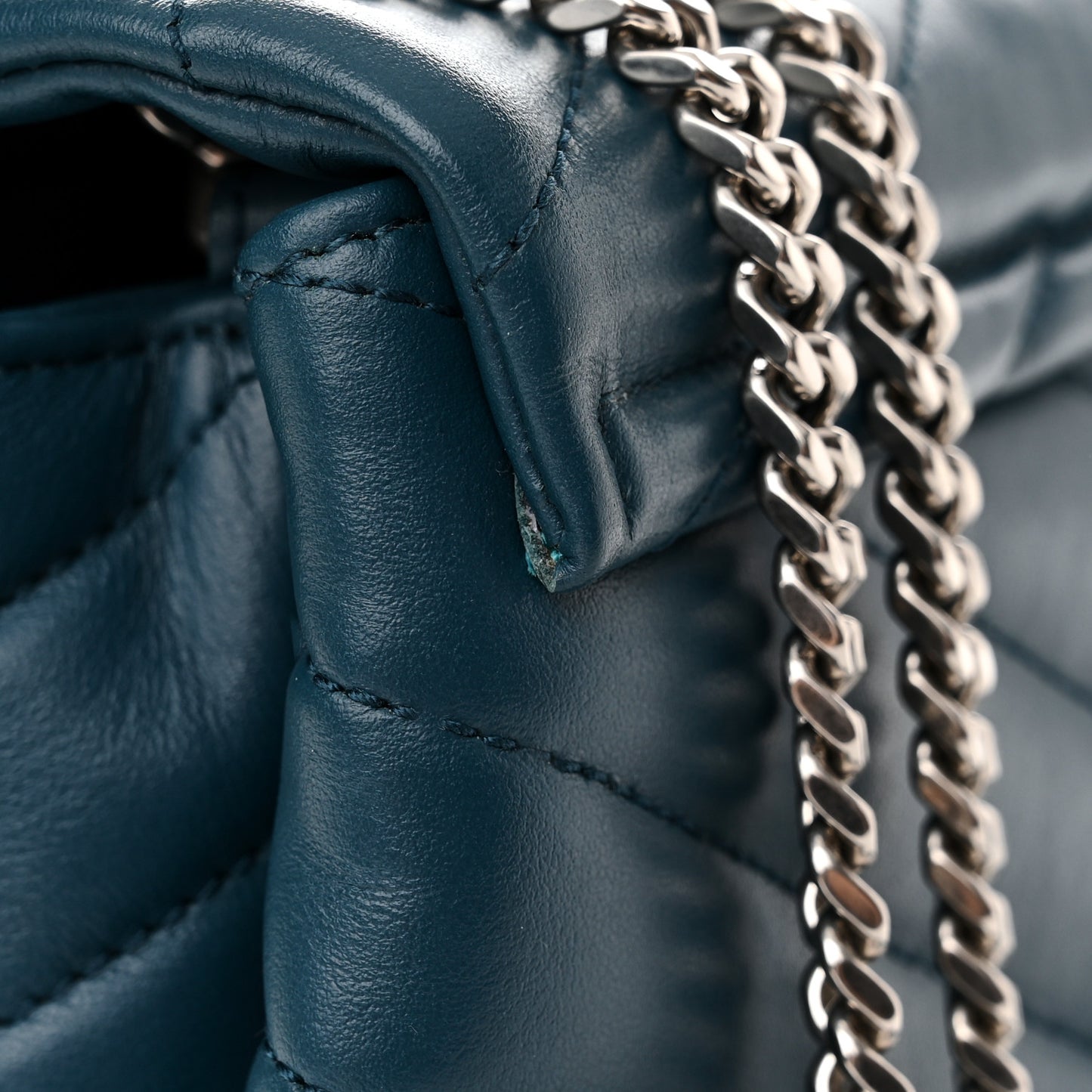 SAINT LAURENT Calfskin Y Quilted Monogram Small Loulou Chain Satchel Green