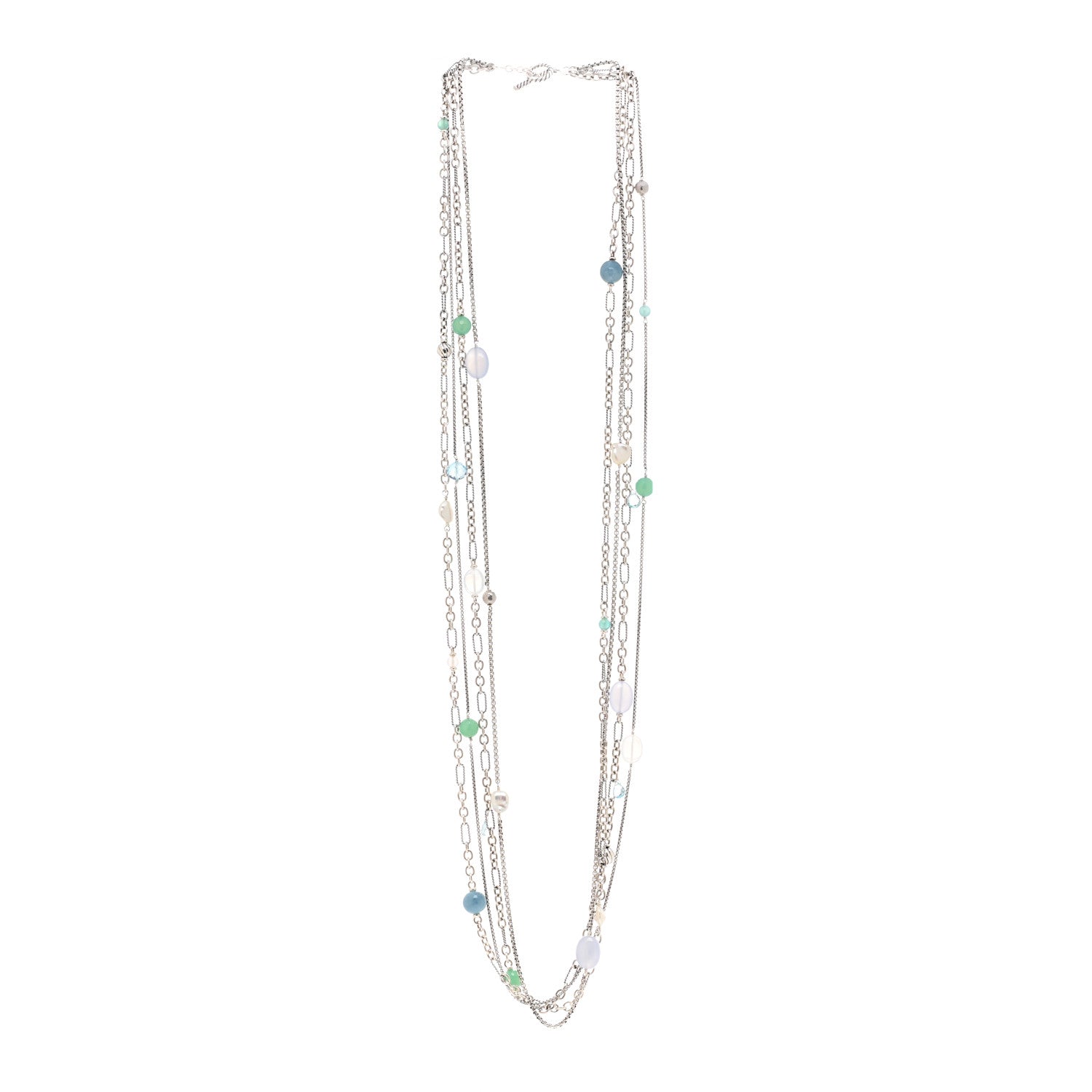 David Yurman Sterling Silver Quartz Blue Topaz Freshwater Cultured Pearl Chalcedony Aquamarine Multi Strand Necklace 3 of 5
